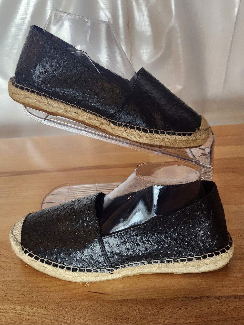 Fabiolas Womens Black Ostrich Leather Espadrille Flats Slip On Size US 9.5 EU 41